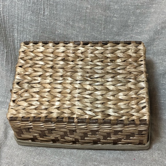 Linen Lined Boho Rattan Wicker + Wire Basket - Picture 5 of 7